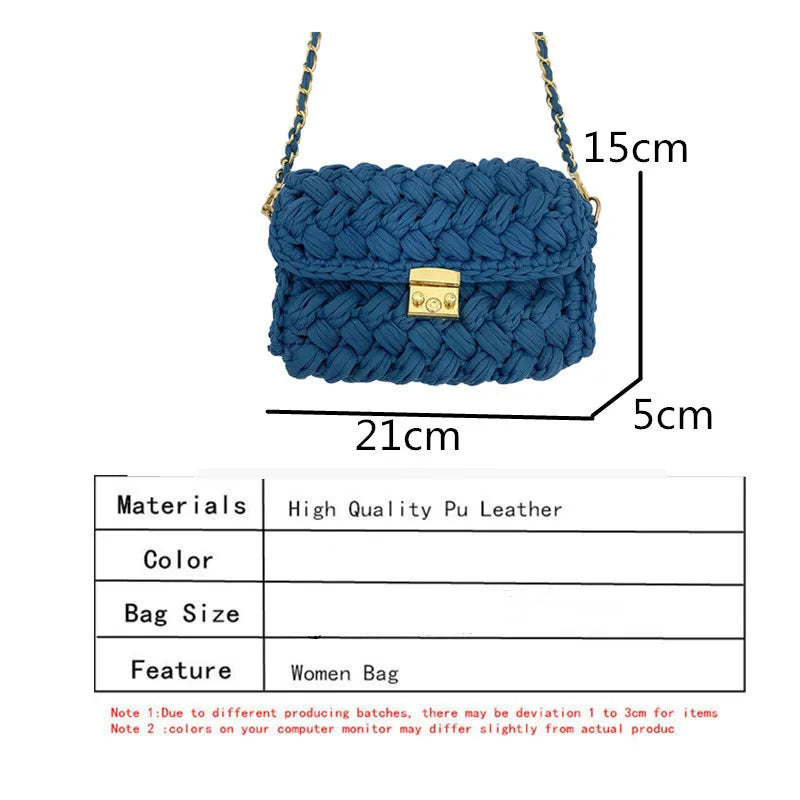 Women's 2021 Bag Cloth Crochet Woven Bag Hand Made Woven Chain Lock Women's Crossbody Single Ladies' Shoulder Bag New