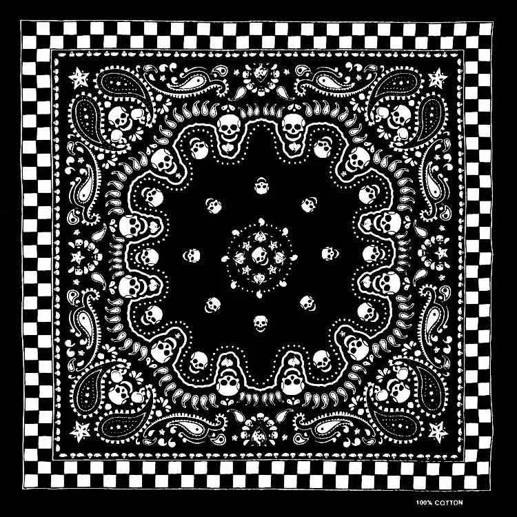 Nouveau Design de mode Hip Hop 100% coton crâne Bandana carré écharpe noir Paisley vélo bandeau pour femmes/hommes/garçons/filles