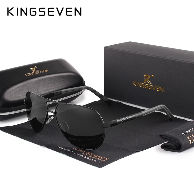 KINGSEVEN-Lunettes de soleil polarisées en aluminium vintage pour hommes et femmes, lunettes de soleil de marque classique, lentille de revêtement, lunettes de conduite