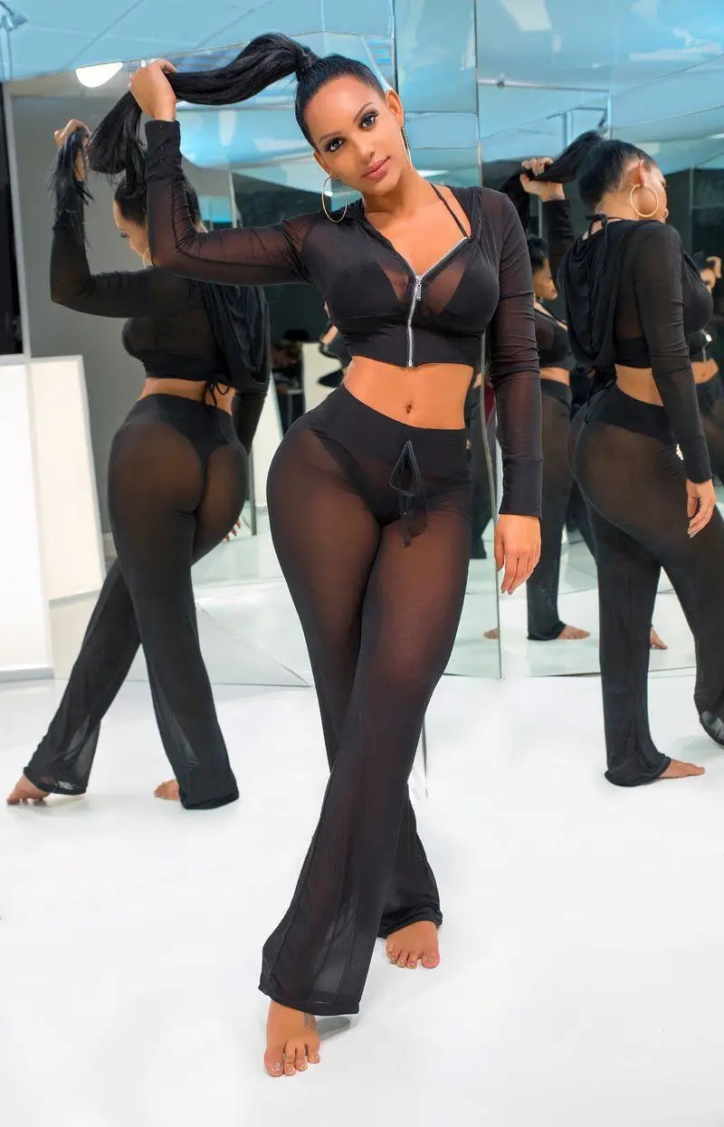 New Women Sexy Transparent Pants High Waist See Through Mesh Sheer Summer Beach Long Pants Bandage Solid Trousers 4 Colors S-XXL