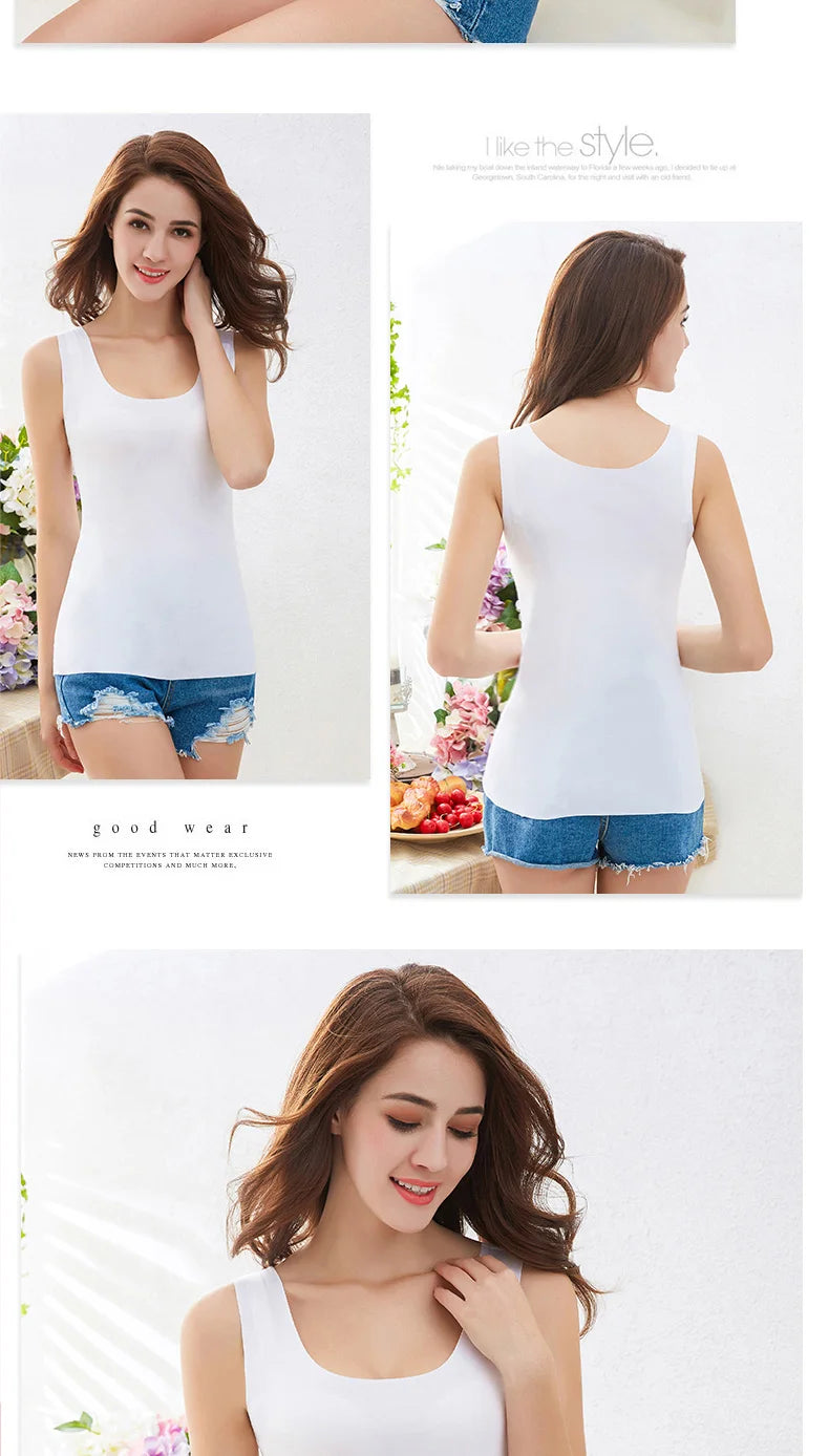 Débardeur sans couture pour femmes, couleur unie, gilet Modal doux, t-shirt sans manches, blanc, sans trace, haute qualité, été, 2022