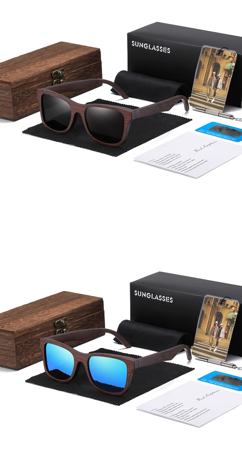 GM lunettes de soleil en bois de bambou naturel lunettes polarisées faites à la main lentilles de revêtement miroir lunettes avec boîte-cadeau