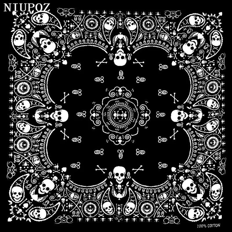 Nouveau Design de mode Hip Hop 100% coton crâne Bandana carré écharpe noir Paisley vélo bandeau pour femmes/hommes/garçons/filles
