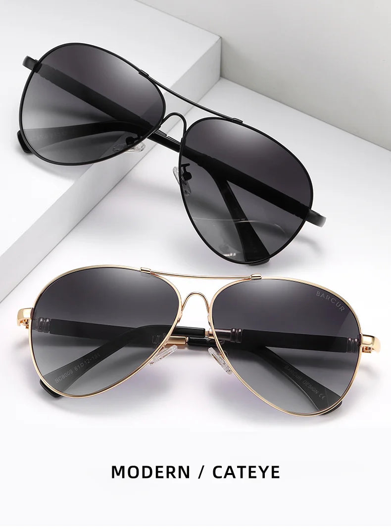BARCUR Design titane alliage lunettes de soleil polarisées hommes lunettes de soleil femmes pilote dégradé lunettes miroir nuances