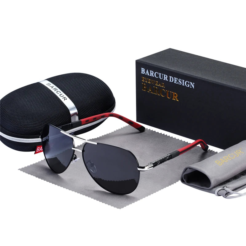 BARCUR Vintage lunettes de soleil en aluminium hommes revêtement polarisé lunettes de soleil classiques femmes ombre mâle accessoires de conduite