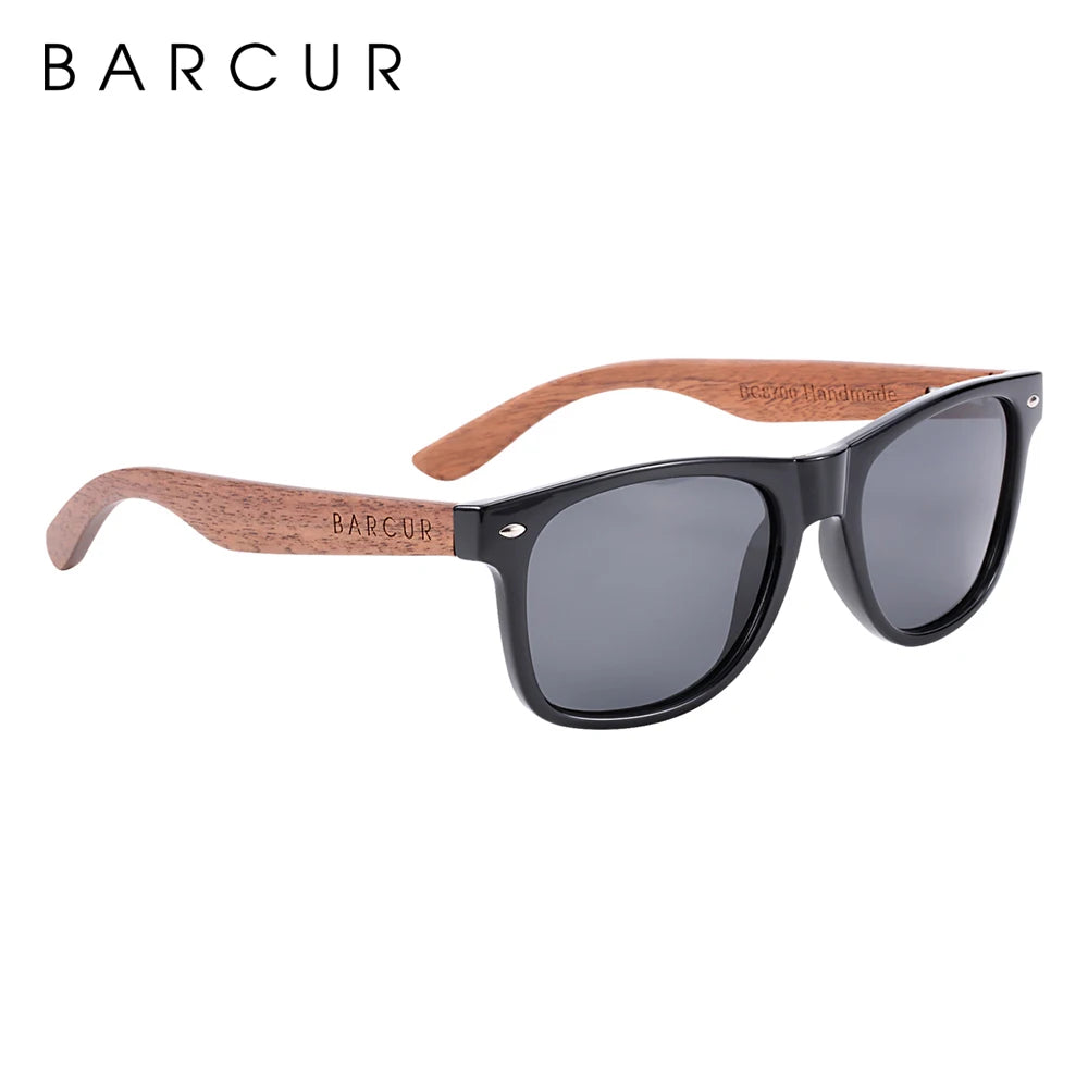 BARCUR noir noyer lunettes de soleil bois lunettes de soleil polarisées hommes lunettes hommes UV400 lunettes de protection en bois boîte d'origine