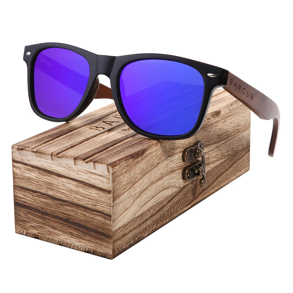 BARCUR noir noyer lunettes de soleil bois lunettes de soleil polarisées hommes lunettes hommes UV400 lunettes de protection en bois boîte d'origine