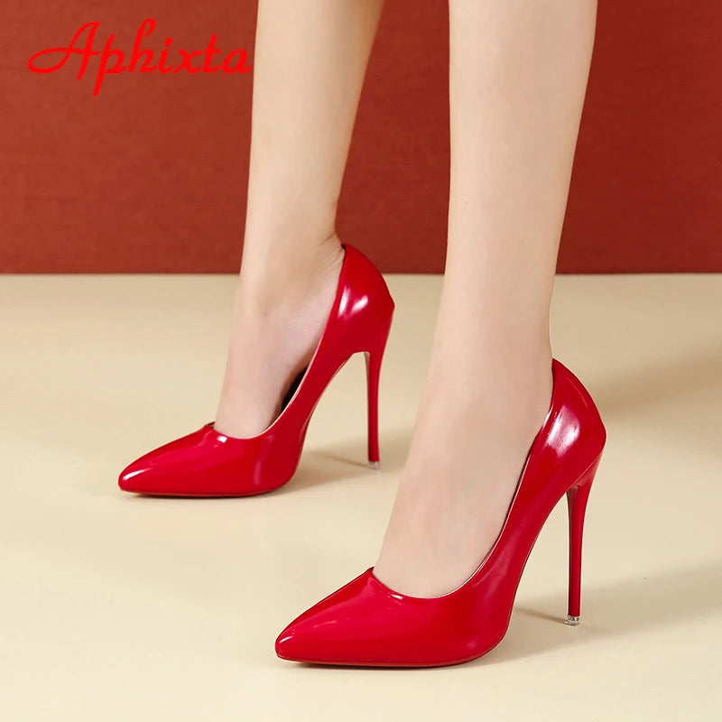 Aphixta 12cm Super High Thin Heels Pumps Women Shoes Pointed Toe Patent Leather Wedding Colorful Dress Stiletto Heel Shoes Woman
