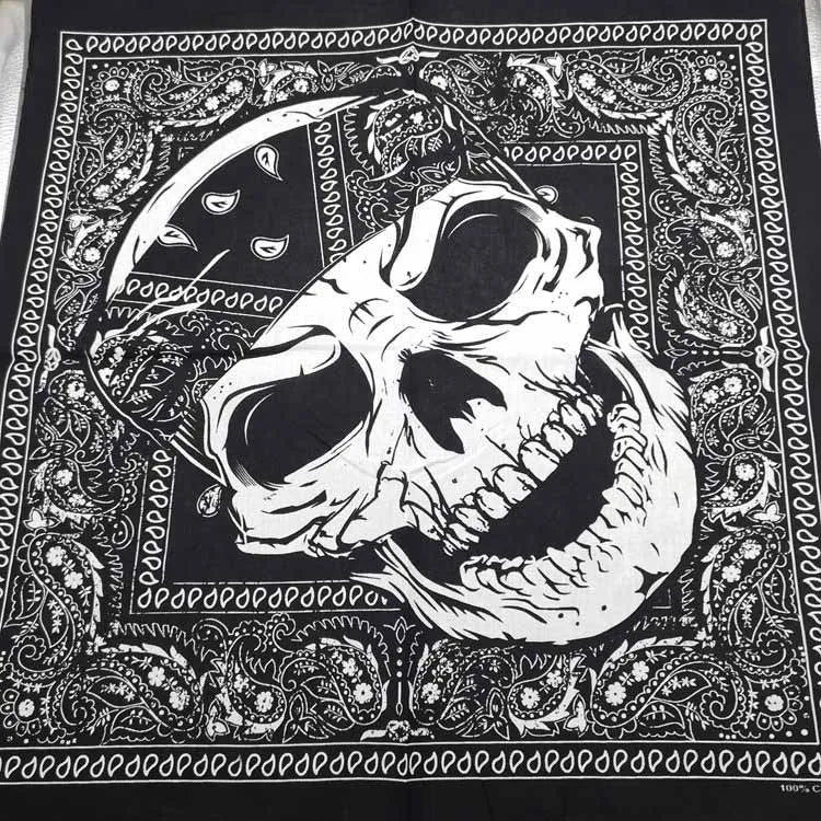 Nouveau Design de mode Hip Hop 100% coton crâne Bandana carré écharpe noir Paisley vélo bandeau pour femmes/hommes/garçons/filles