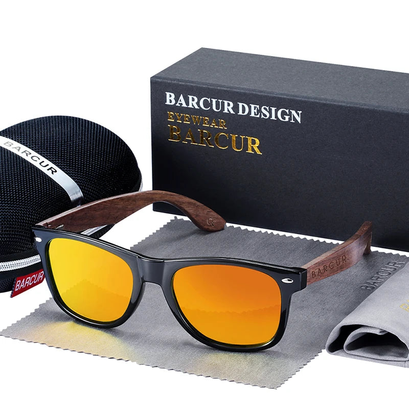 BARCUR noir noyer lunettes de soleil bois lunettes de soleil polarisées hommes lunettes hommes UV400 lunettes de protection en bois boîte d'origine