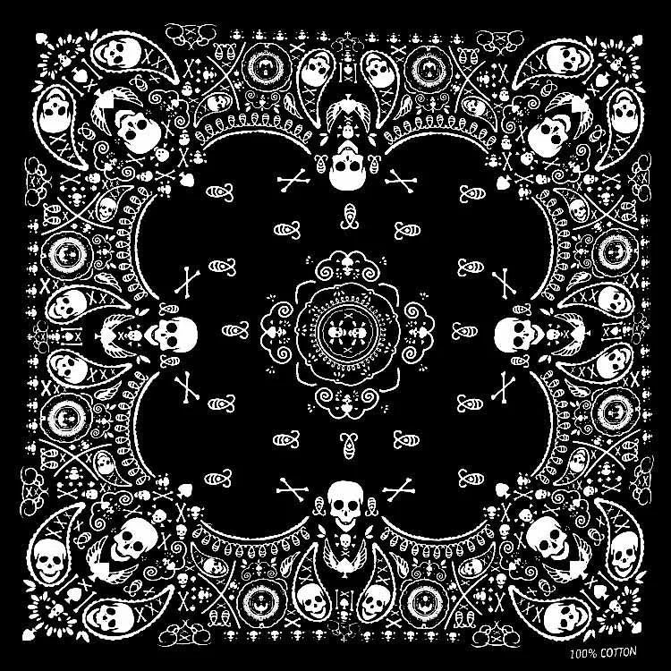 Nouveau Design de mode Hip Hop 100% coton crâne Bandana carré écharpe noir Paisley vélo bandeau pour femmes/hommes/garçons/filles