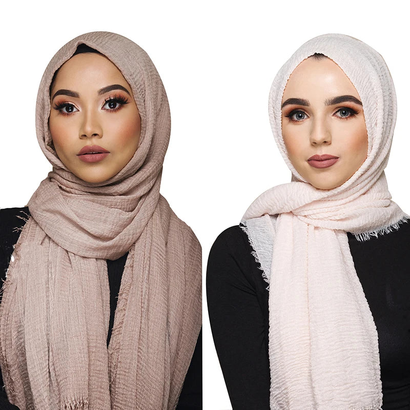 Wholesale Price 70*180cm Women Muslim Crinkle Hijab Scarf Femme Musulman Soft Cotton Headscarf Islamic Hijab Shawls And Wraps