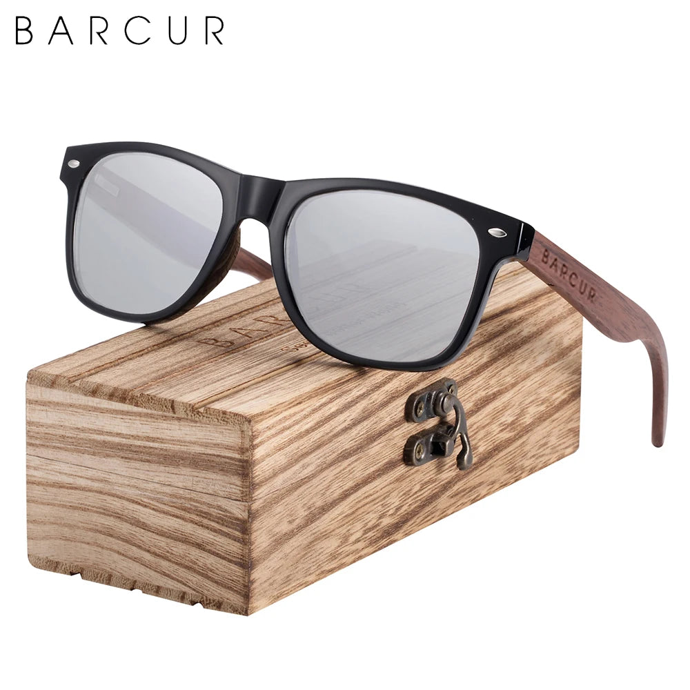 BARCUR noir noyer lunettes de soleil bois lunettes de soleil polarisées hommes lunettes hommes UV400 lunettes de protection en bois boîte d'origine