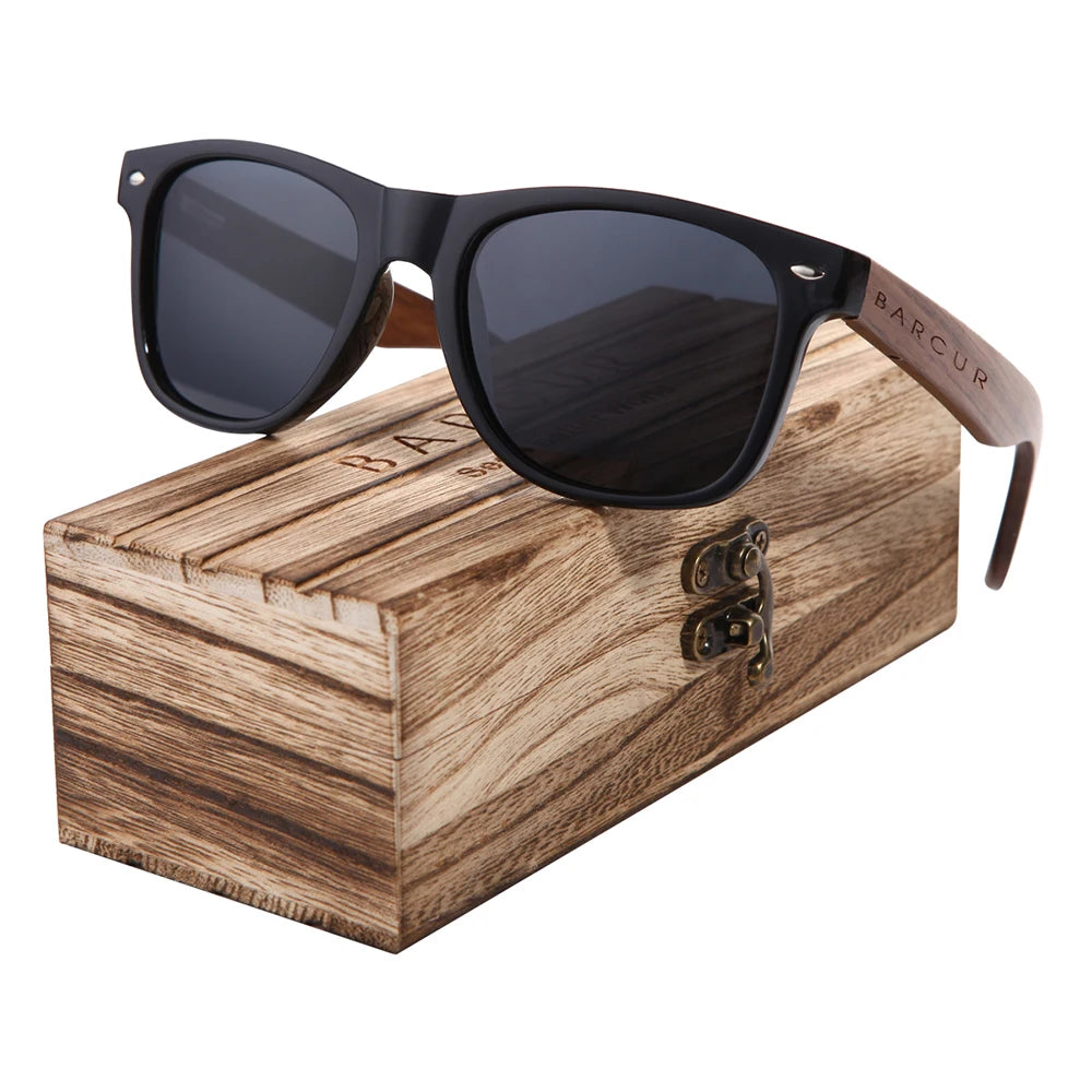 BARCUR noir noyer lunettes de soleil bois lunettes de soleil polarisées hommes lunettes hommes UV400 lunettes de protection en bois boîte d'origine