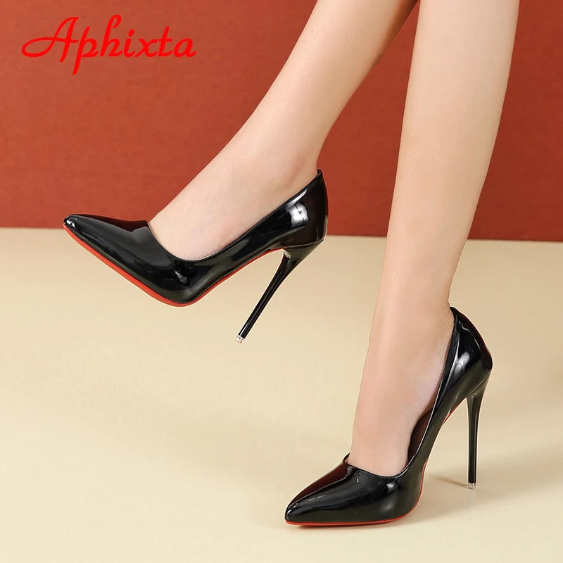 Aphixta 12cm Super High Thin Heels Pumps Women Shoes Pointed Toe Patent Leather Wedding Colorful Dress Stiletto Heel Shoes Woman