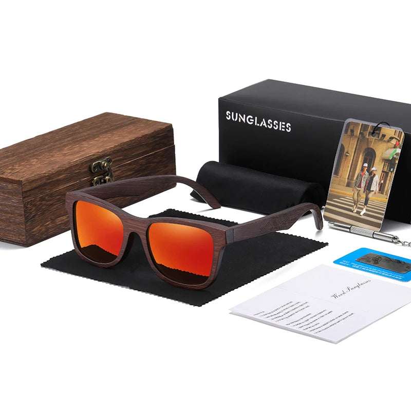 GM lunettes de soleil en bois de bambou naturel lunettes polarisées faites à la main lentilles de revêtement miroir lunettes avec boîte-cadeau