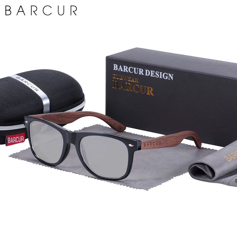 BARCUR noir noyer lunettes de soleil bois lunettes de soleil polarisées hommes lunettes hommes UV400 lunettes de protection en bois boîte d'origine