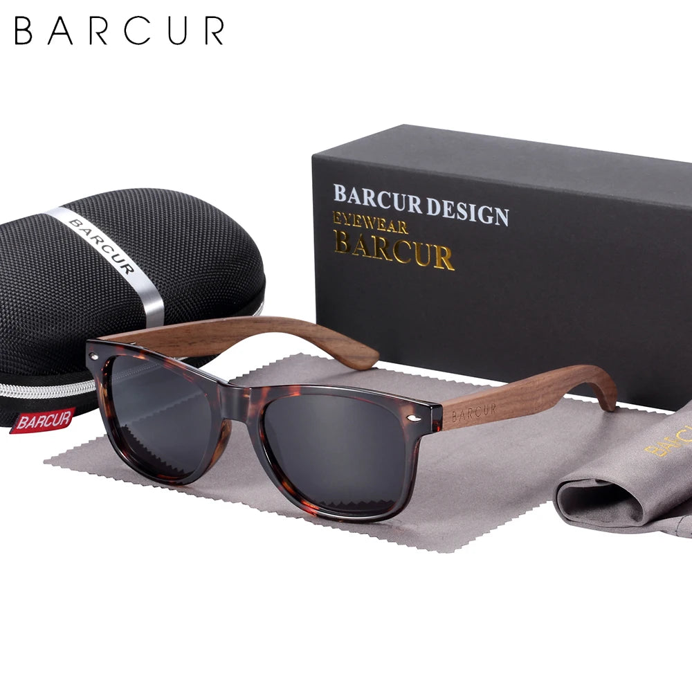 BARCUR noir noyer lunettes de soleil bois lunettes de soleil polarisées hommes lunettes hommes UV400 lunettes de protection en bois boîte d'origine