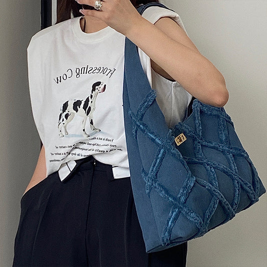 Tassel Denim Bag 2023 Brand Canvas Bag Women Bag Large Capacity Casual Shoulder Handbag Shopping Tote Storage Bag Suede Dropship