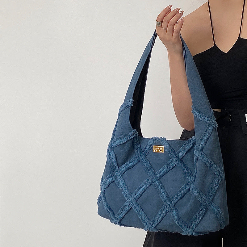 Tassel Denim Bag 2023 Brand Canvas Bag Women Bag Large Capacity Casual Shoulder Handbag Shopping Tote Storage Bag Suede Dropship