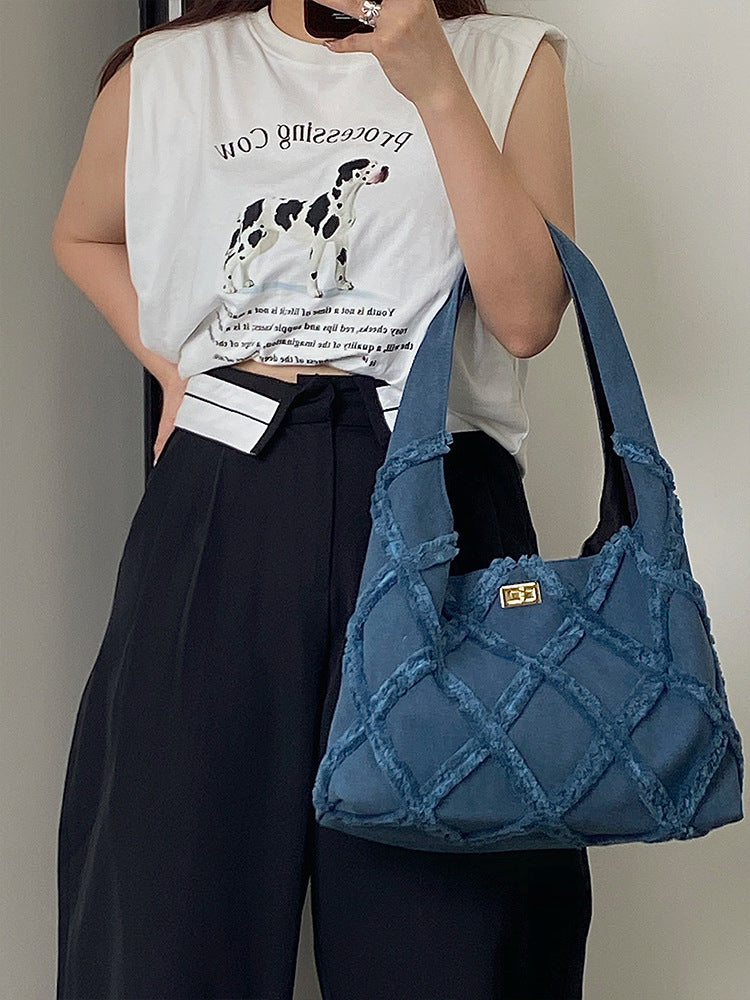 Tassel Denim Bag 2023 Brand Canvas Bag Women Bag Large Capacity Casual Shoulder Handbag Shopping Tote Storage Bag Suede Dropship