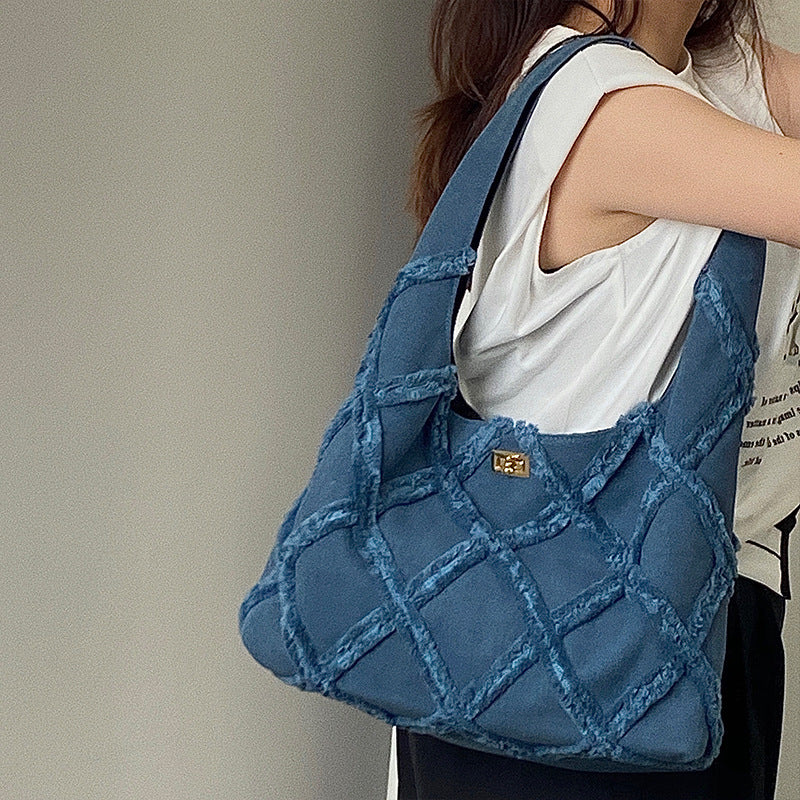 Tassel Denim Bag 2023 Brand Canvas Bag Women Bag Large Capacity Casual Shoulder Handbag Shopping Tote Storage Bag Suede Dropship