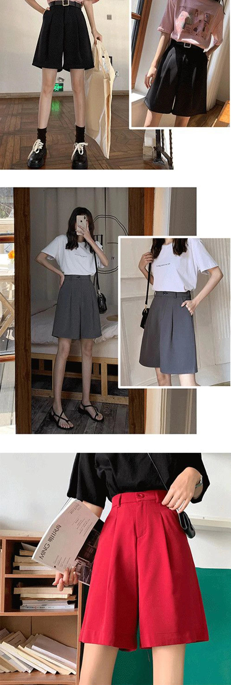 Casual High Waist Wide Leg Suit Shorts Women Korean Fashion Loose Solid Shorts Summer Office Ladies Black Thin Shorts