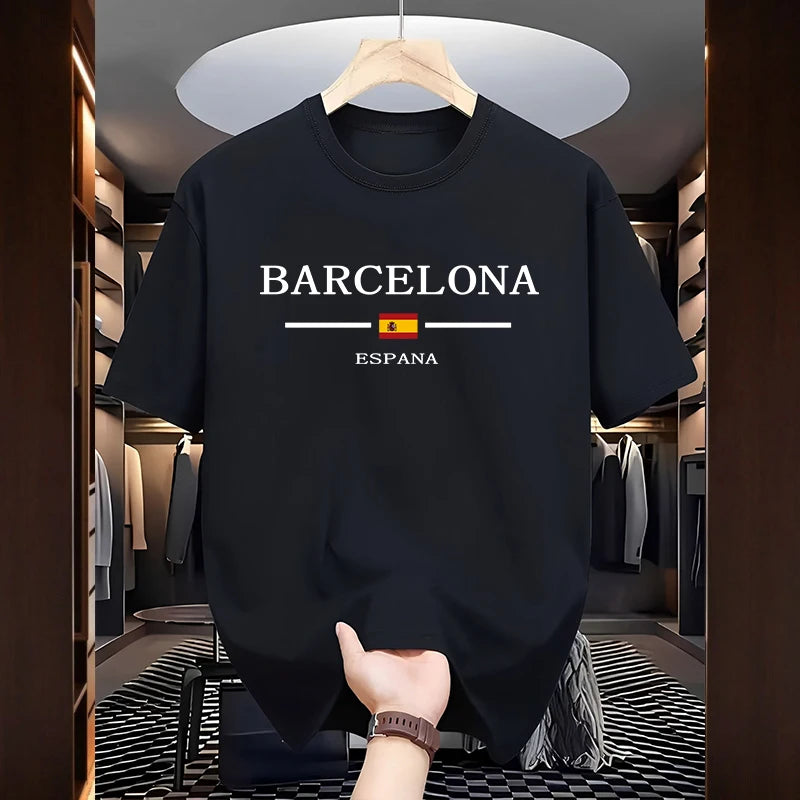 Barcelona Printed T-shirts for Men High Quality 100% Cotton O-neck Short Sleeve Tops Home Outdoor Casual Soft Tees Men's Clothes