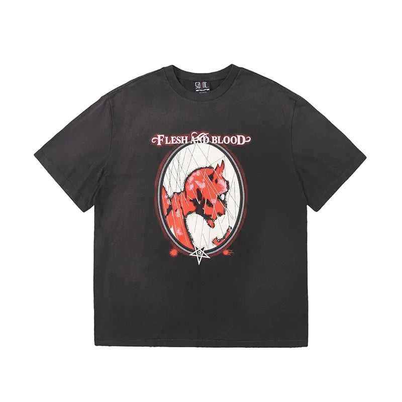 Vintage Series Saint Round Neck Sexy Robot Printed Casual High Quality Oversized T Shirt Harajuku Streetwear Men