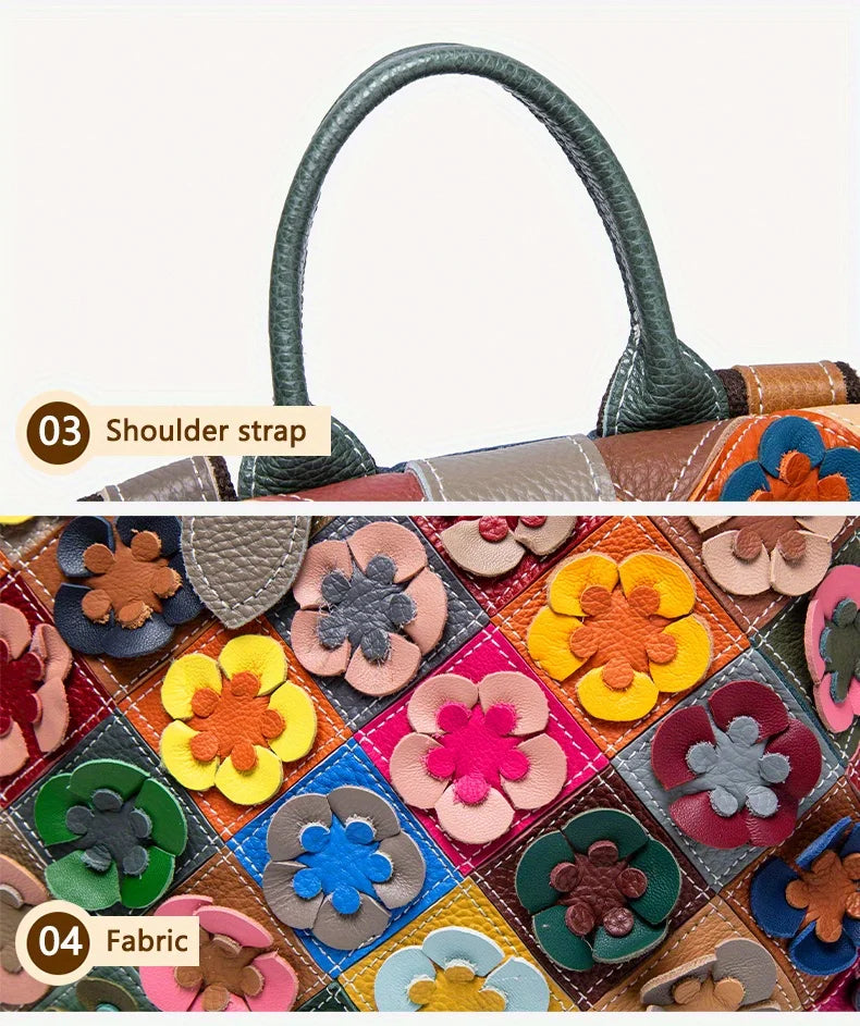 Handmade bag, three-dimensional floral romantic backpack, colorful patchwork retro backpack, luxurious travel experience