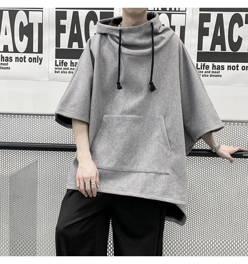 Fashion Irregular Batwing Sleeve Hoodies Sweatshirts Men Clothing 2025 Spring Summer Loose Casual Tops Asymmetrical Sweatshirts