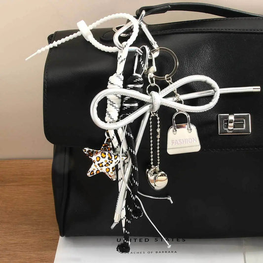 New Leopard Print Five-pointed Star Pendant Mini Bag Love Bow Braided Rope Bag Pendant Keychain High Sense Bag Accessories