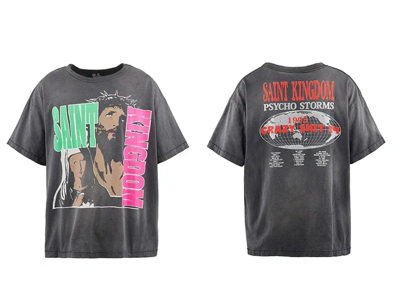Saint High Quality Casual Loose Smiling Print Men T Shirt