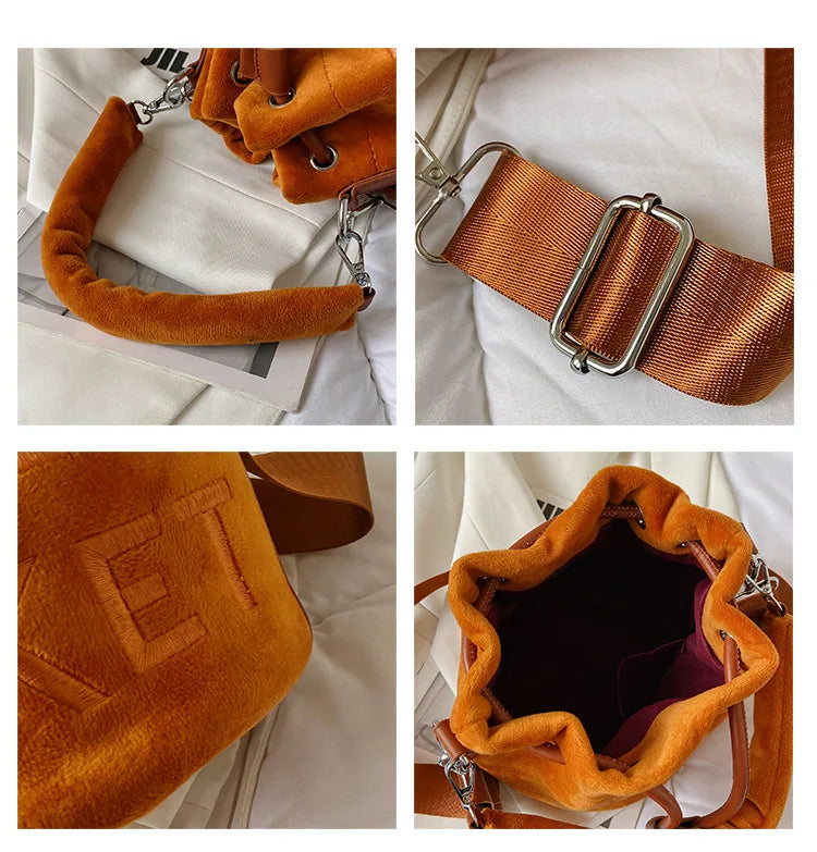 Velvet Bucket Bags for Women Fashion Purses and Handbags Designer Crossbody Bag Luxury Shoulder Bag New Satchel Lady Bag