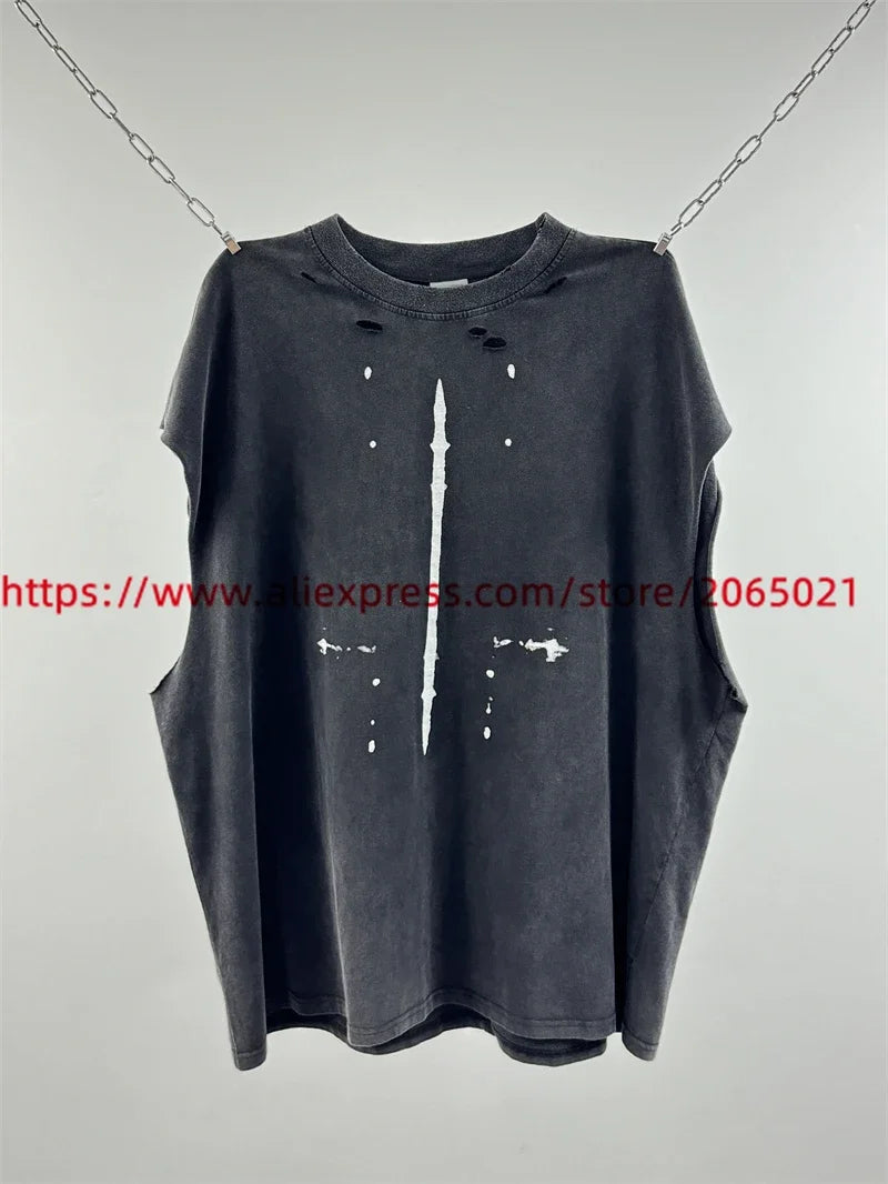Washed Saint Punk art limited edition BOX TEE Hand Worn Vest T-Shirts Men Women High Quality T Shirt