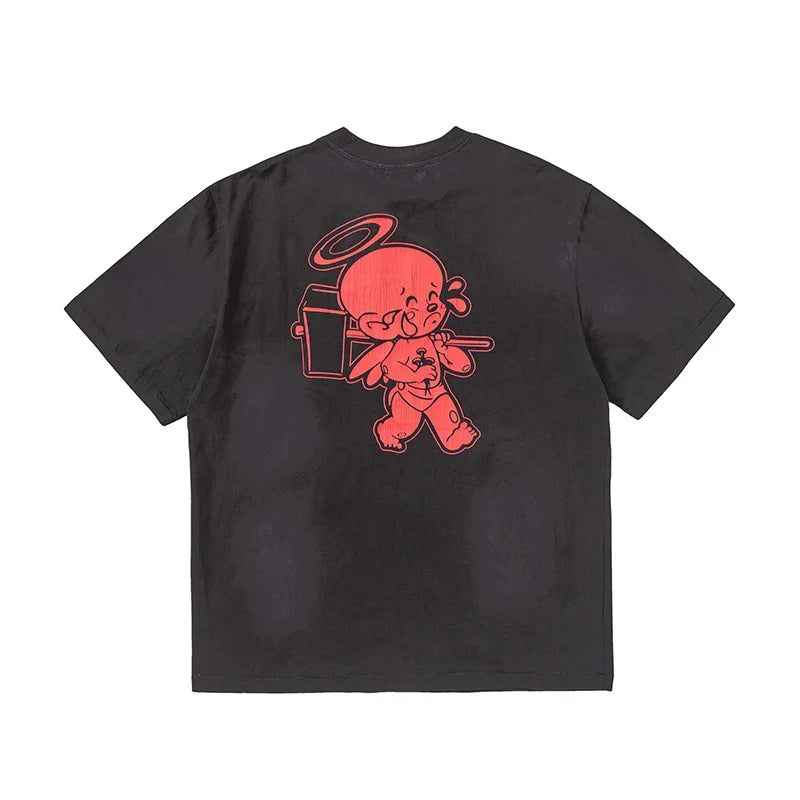 Vintage Series Saint Round Neck Sexy Robot Printed Casual High Quality Oversized T Shirt Harajuku Streetwear Men