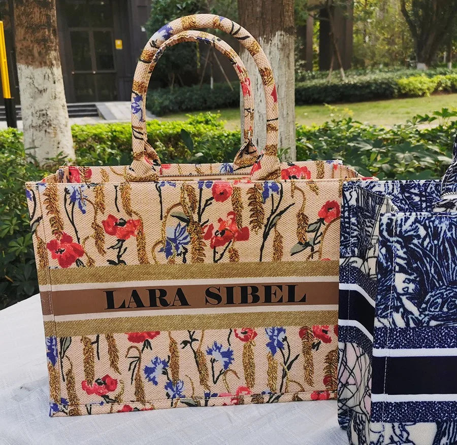 Spring And Summer Personalized Fashion Printing Large Capacity Canvas Bag Name Custom Book tote Women Commuter Travel Bag