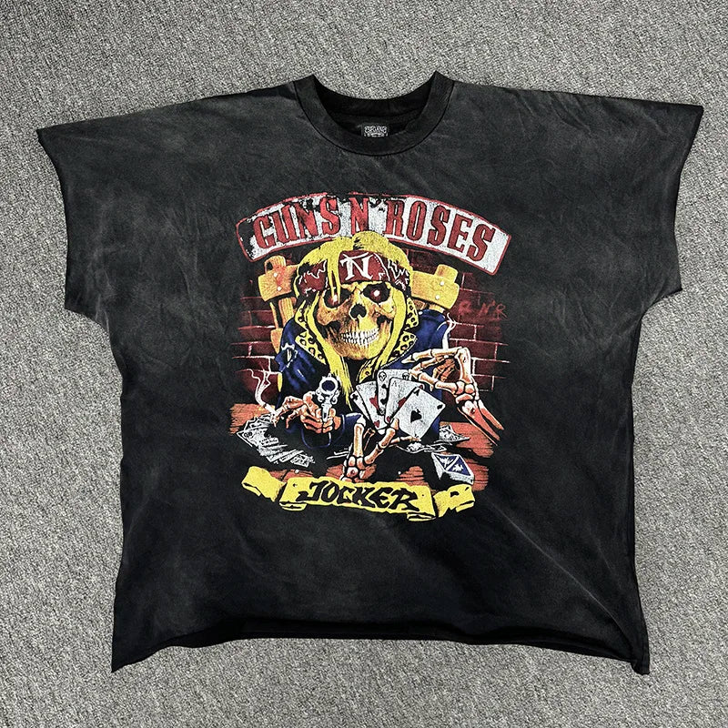 Graphics Print Vintage Washed Black Dirty Sleeveless T-Shirt Men Women Hip Hop Oversized Box Tee Best Quality Cotton T Shirt
