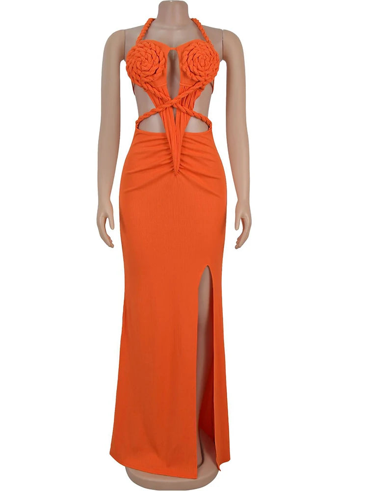 Bonnie Forest Gorgeous Cut-Out Ruched Bandage Long Dress For Women Chic Summer Halter Neck High Slit Party Dresses Beach Vestido