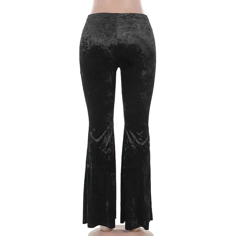 Harajuku Fashion Cross Embroidery Soft Long Pant Velvet High Waist Flare Pants Women Autumn Mall Gothic Slim Trousers