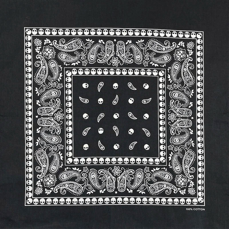 Nouveau Design de mode Hip Hop 100% coton crâne Bandana carré écharpe noir Paisley vélo bandeau pour femmes/hommes/garçons/filles