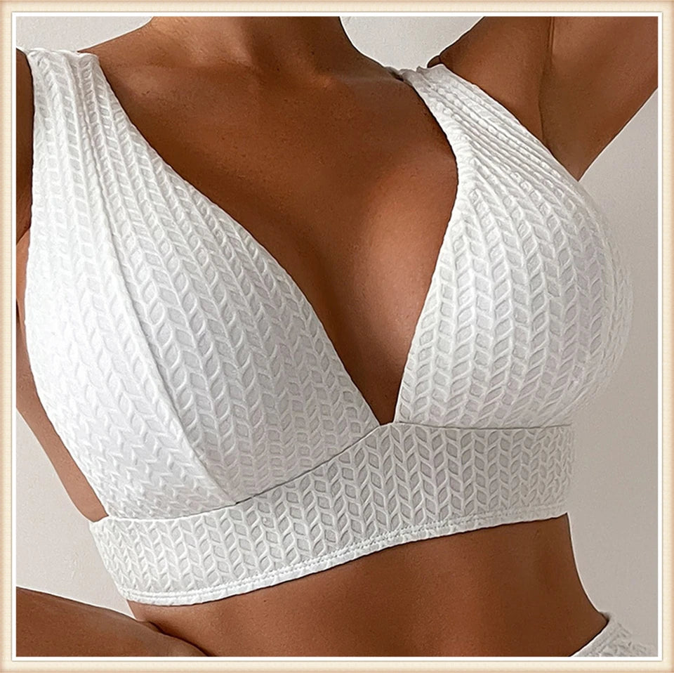 Shoulder Strap Triangel Bikinis 2024 Women High Waist Swimsuit White Sexy Swimwear Female Bathers Bathing Swimming Swim Suit