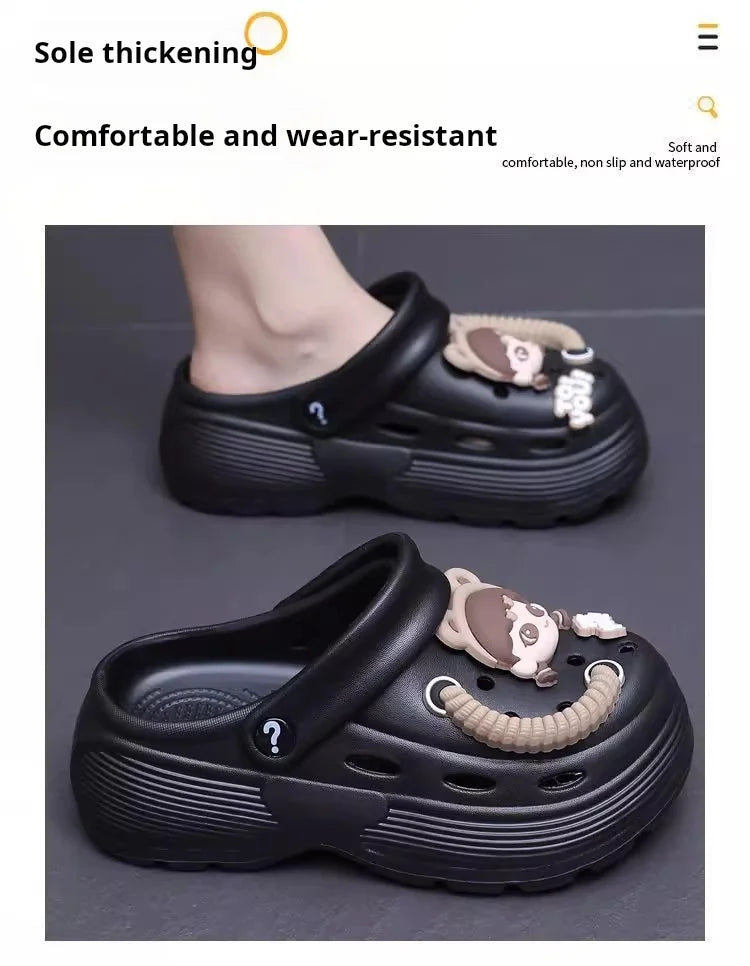 New summer cute little person hole shoes women's shoes breathable thick sole comfortable slippers beach shoes sandal Platform