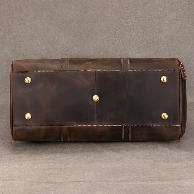 Sac de voyage en cuir véritable de grande capacité pour hommes et femmes, en cuir de vache noir souple, polochon de voyage décontracté, grand sac à bandoulière pour week-end