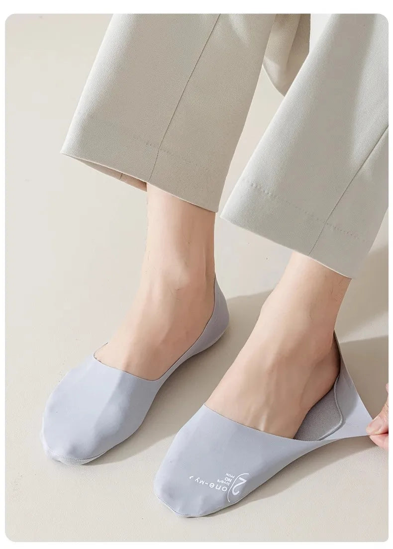 5/7 Pairs Men's Socks Cotton Breathable Summer Ultra-thin No Show Ice Silk Sock Silicone Non-slip Bottom Absorb Sweat Boat Sock