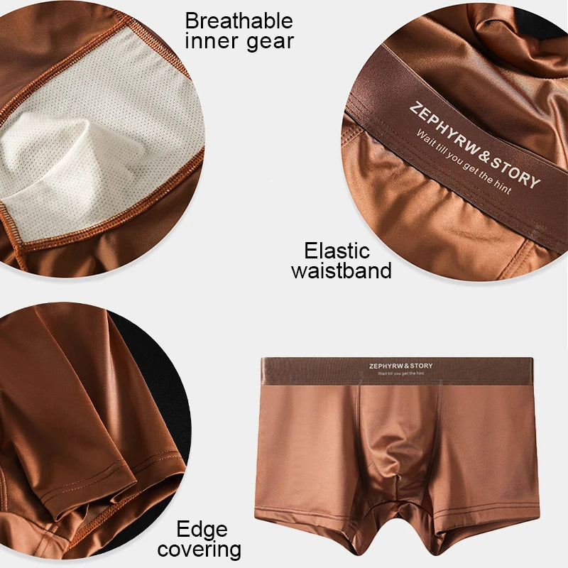 Luxury Ice Silk Satin-like Men's Boxershort Panties 3D Double-layer Crotch Breathable Comfortable Cool Underpants Man Underwear