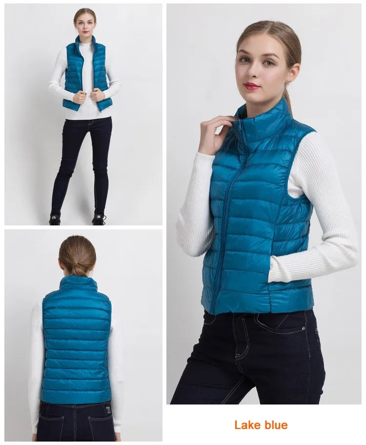 0-10 ℃   Femmes gilets automne hiver Ultra léger canard vers le bas gilet femme mince sans manches veste coupe-vent chaud bouffant gilet 4XL