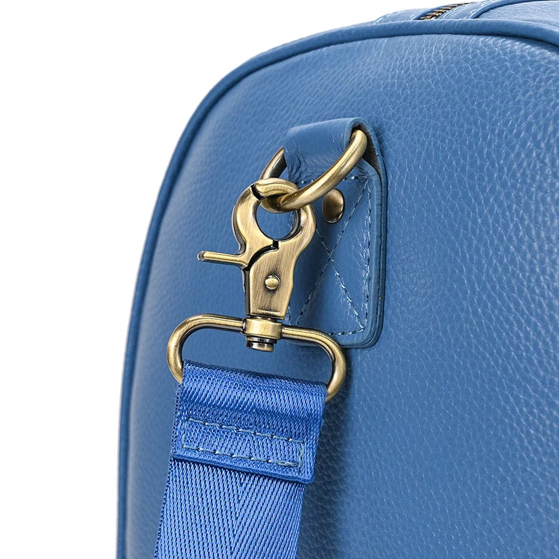 Sac de voyage en cuir véritable de grande capacité pour hommes et femmes, en cuir de vache noir souple, polochon de voyage décontracté, grand sac à bandoulière pour week-end
