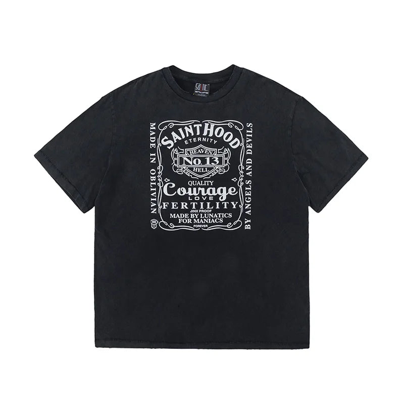 Vintage Series Saint Round Neck Sexy Robot Printed Casual High Quality Oversized T Shirt Harajuku Streetwear Men