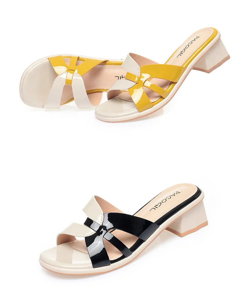 Women Slippers Patent Leather Mixed Colors Female Flip flop Shoes Summer Fashion High Heels Slides Ladies Comfortable Sandals